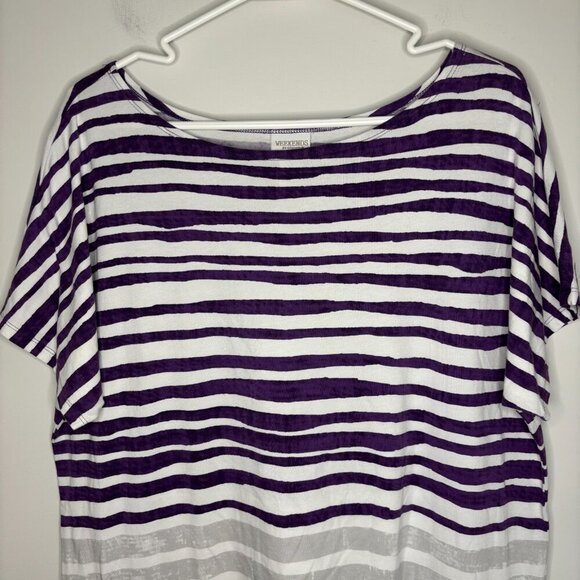 WEEKENDS by CHICO'S Short Sleeve Tee Womens Chico's 2 Multicolor Stripes Pockets - Picture 3 of 4